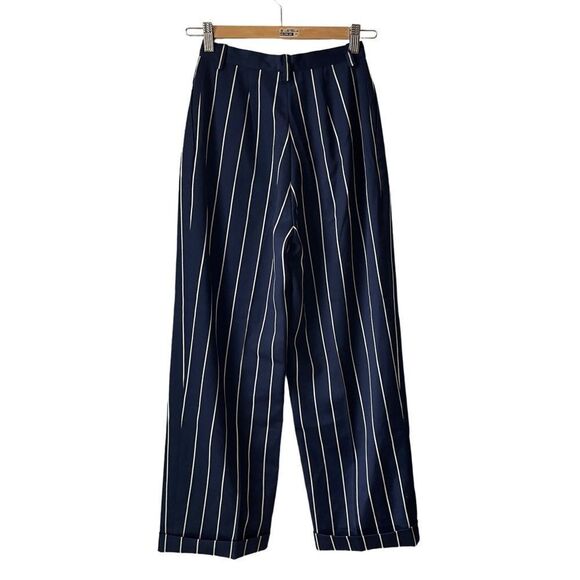 Vintage  navy blue  high waisted wool pinstripe tailored trousers XS‎ - Picture 2 of 8